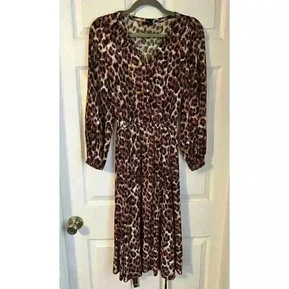Talbots Dress Size 4 Leopard Animal Print V-neck Belted Long Sleeve Reg $149 - Picture 1 of 6